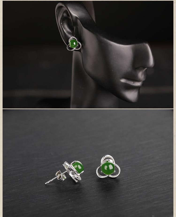 **Green Jade Flower Stud Earrings for Women - 925 Sterling Silver with Certificate**