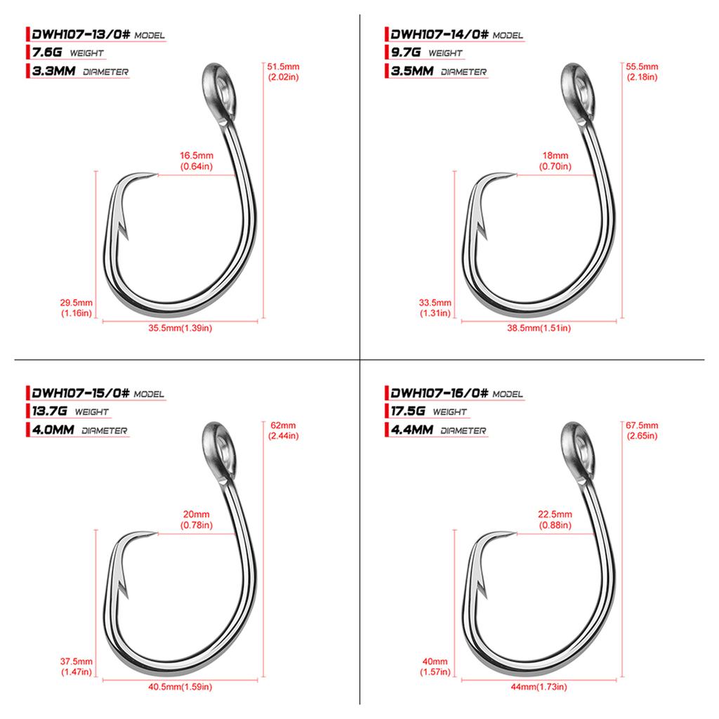 5Pcs Stainless Steel Circle Hooks Big Game Fishing Hooks Saltwater Tuna Fishing Hooks for Catfish Bass Tuna Rustproof