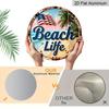 2D Flat, 1-Piece Round “Beach Life” Aluminum Hanging Sign, Patriotic USA Flag, Palm Tree, and Ocean Design, Rustic Coastal Metal Wall Decor, Perfect