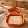 Nonstick Grilling Tray 2PCS Air Fryer Silicone Baking Pan with Handles, Square And Rectangular Microwave Safe Oven Set, Liner for Roasting Steaming