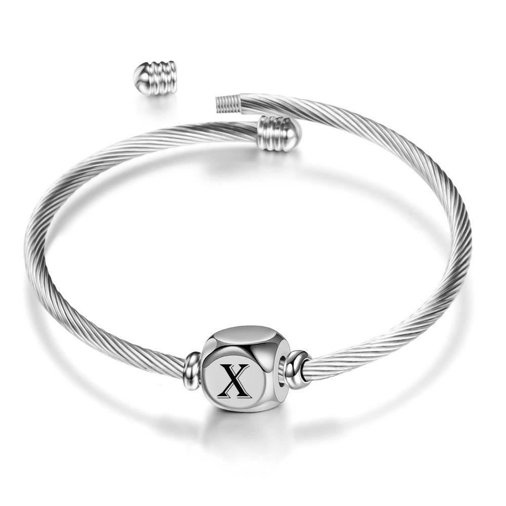 Simple Titanium Steel Open Sliding Bracelet 26 Letters All-Match Girlfriends Diy Bracelet for Women