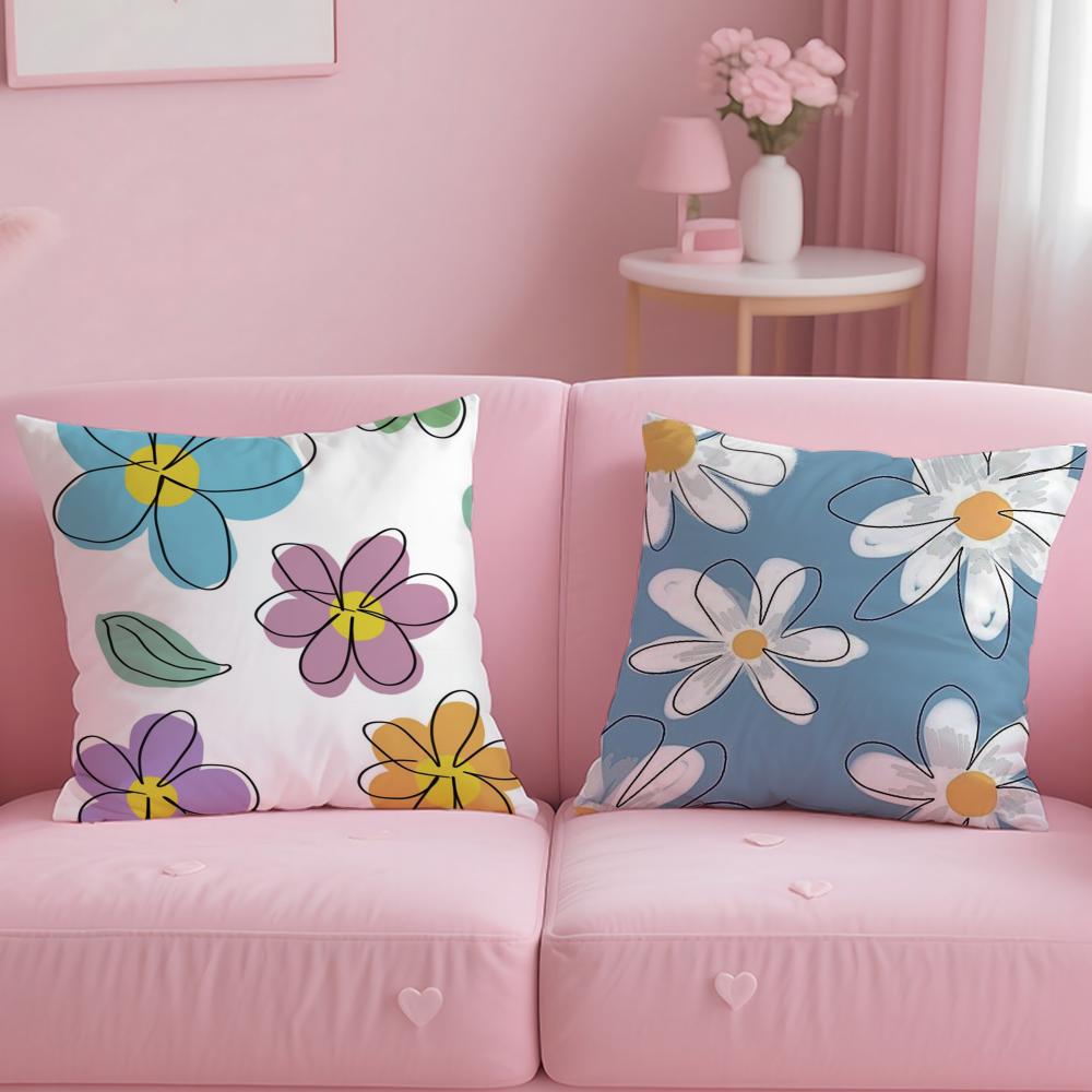 classic pattern Line Flowers Cushion Cover Soft  EasyWash Pillow Case  Versatile for Couch Bed Travel and Office