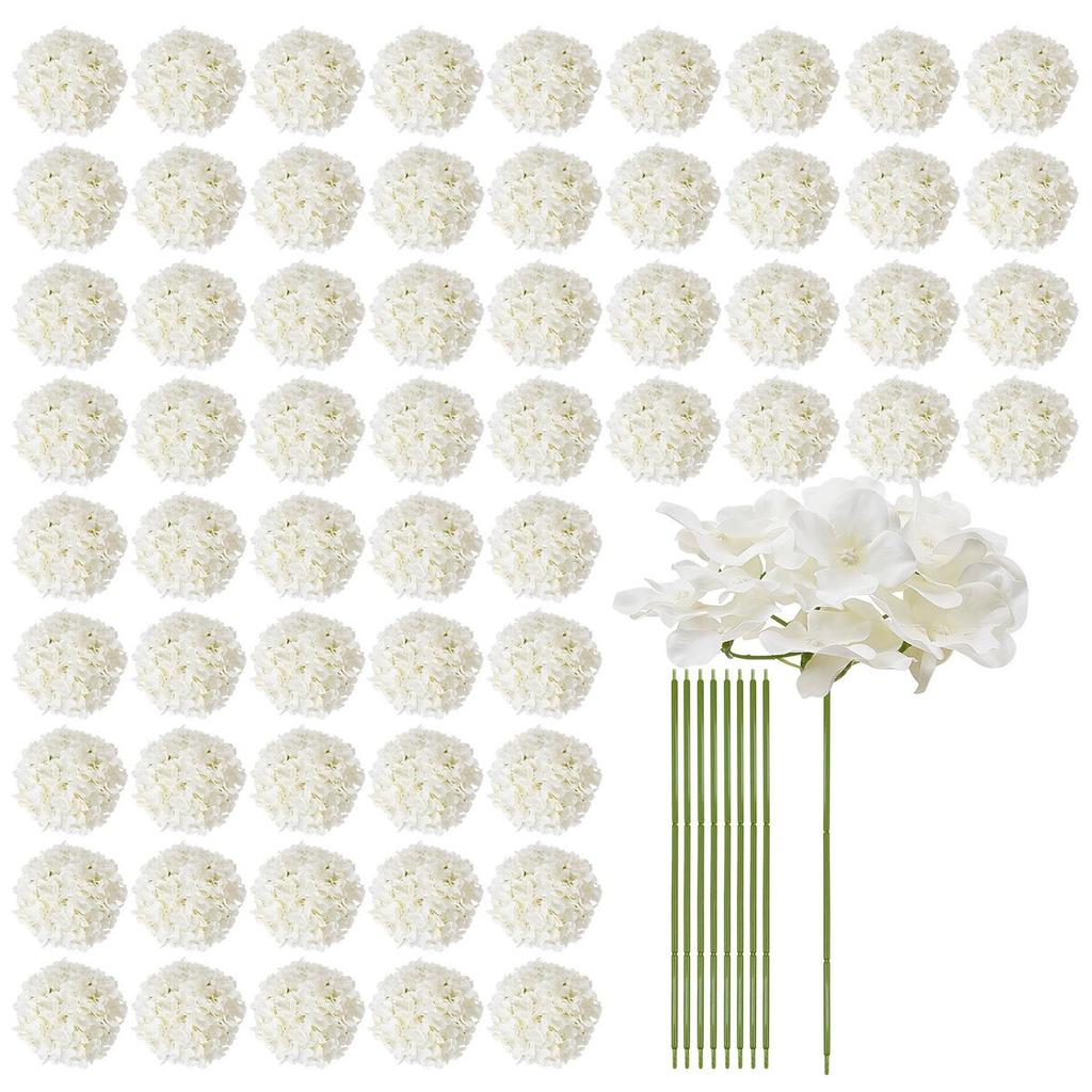 65 Pcs Artificial Silk Hydrangea Flowers 9.8 In Bouquet Arrangement White