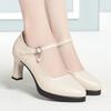 7cm Comfortable Shallow Soft Leather Shoes Women Pumps 2025 Thick Bottom Block High Heels Platform Shoes for Office Mom Dance