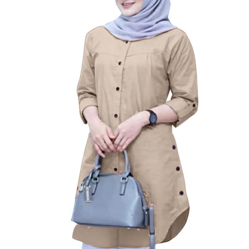 

ZANZEA Женская повседневная свободная блузка с круглым вырезом и длинными рукавами на пуговицах 4XL хаки