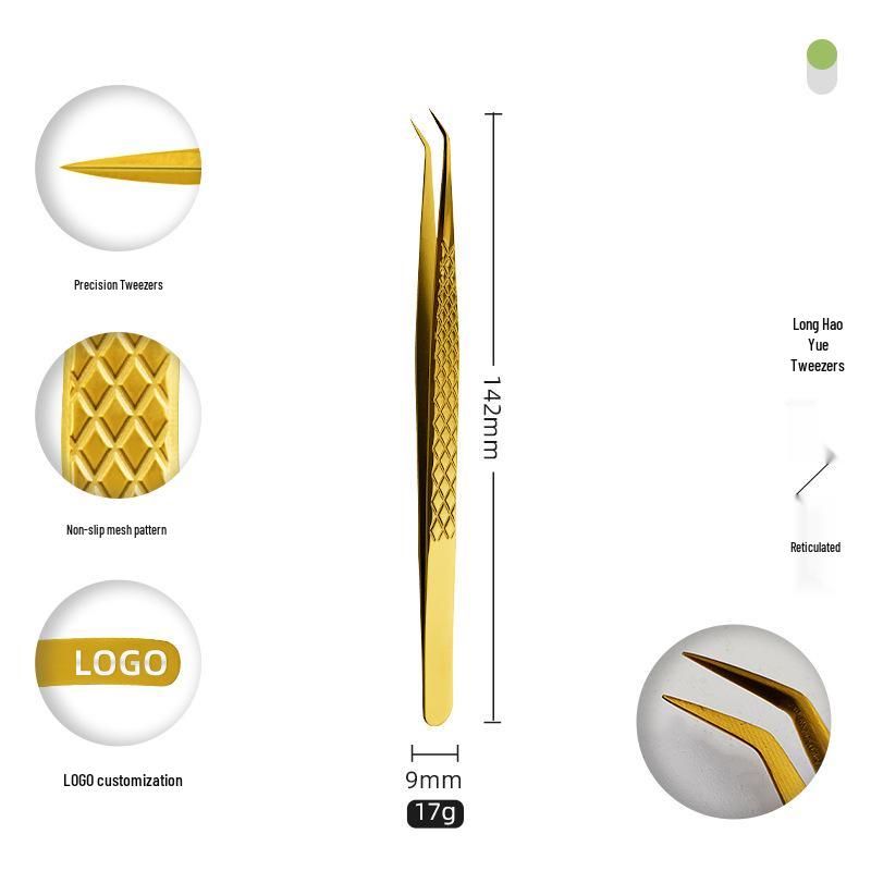 Golden Feather Stainless Steel Eyelash Tweezers for Grafting and Extensions
