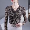 Women's Beaded V-Neck Mesh Long-Sleeve Slim Fit Tee - 2025 Spring/Autumn Collection