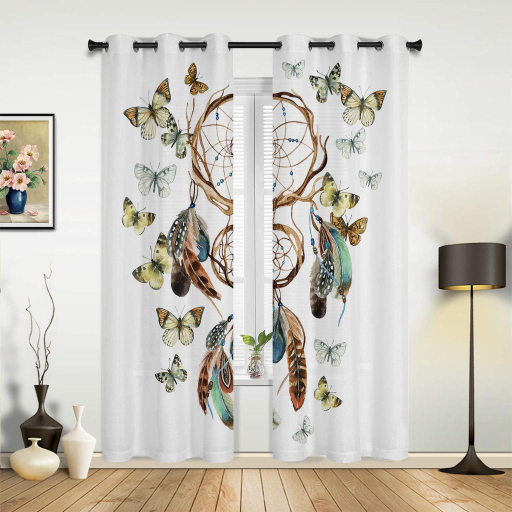Purple Feather Watercolor Curtains Bedroom Living Room Drapes Kitchen Children Window Curtain Home Decor Modern Made Of Polyester Washable Area Ready