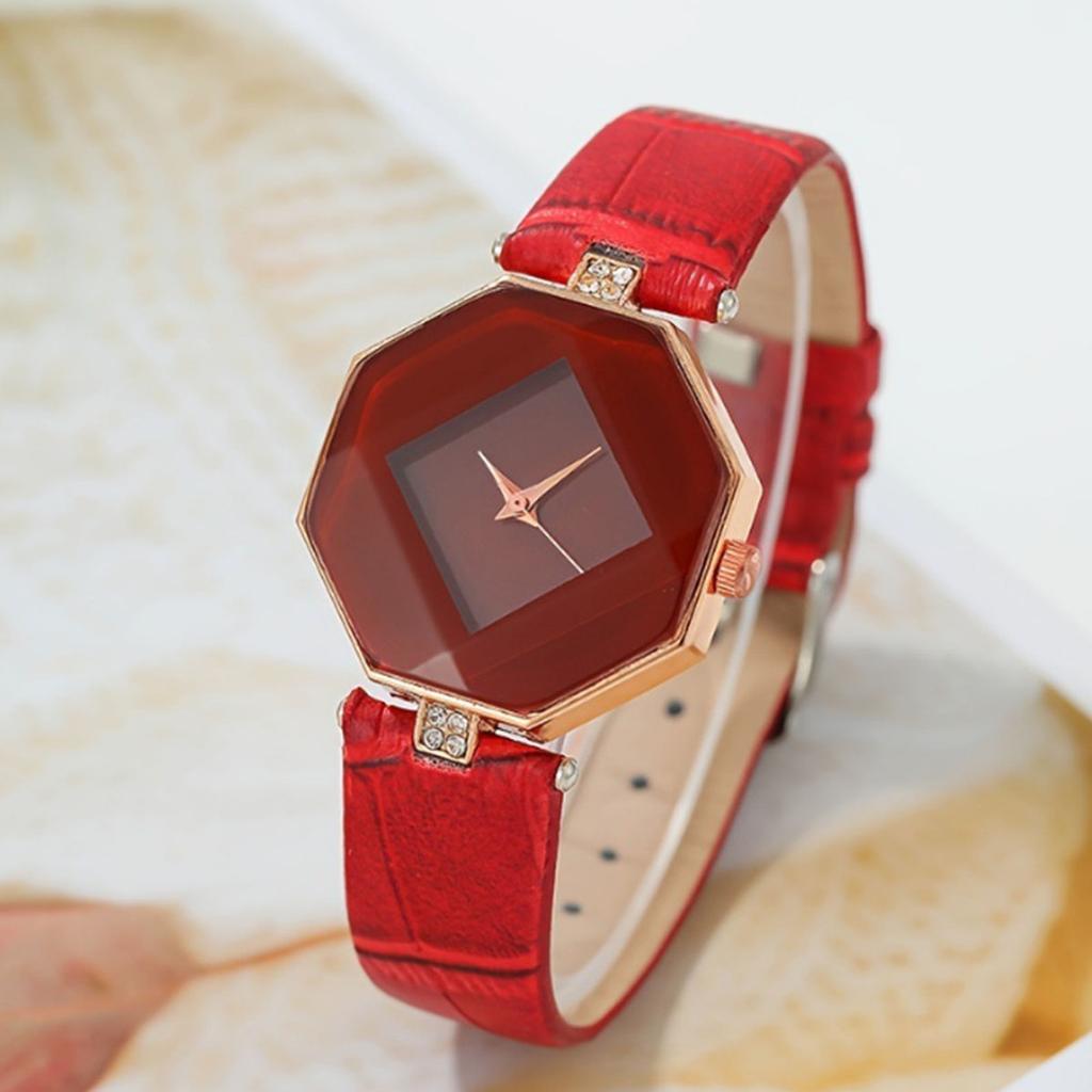 1pc-New Korean Luxury Women's Watch with Angular Diamond Mirror Fashion Watch