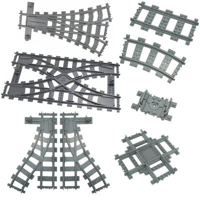 MOC Stadtbahn Schienen Kreuzung Weiche Flexibel Gabelung Bergauf Gerade Gebogen Eisenbahn Baustein Steine Kreativ DIY Spielzeug