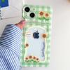 Sunflower Green Grid iPhone Case with Card Slot, Compatible with 14, 15, 16 Pro Max, 12 Pro, 11, 13 Models
