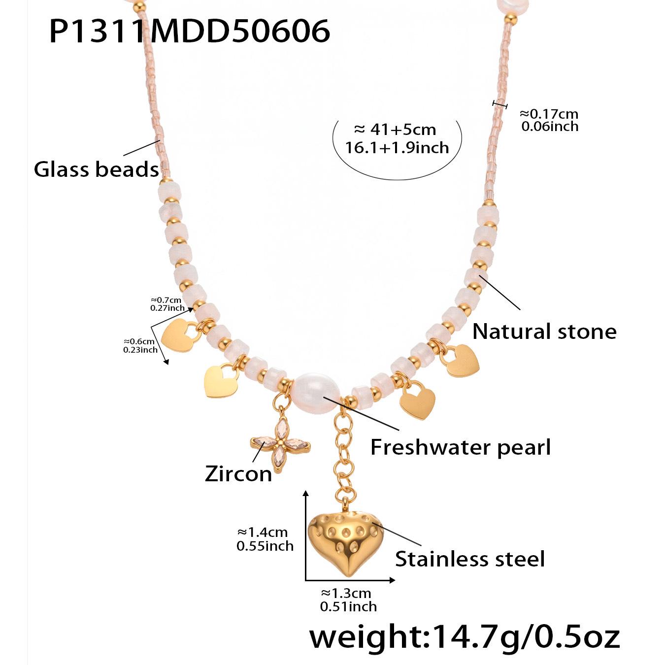 Qiongyao Freshwater Pearl & Natural Stone Heart Tassel Necklace – Handmade Clavicle Chain