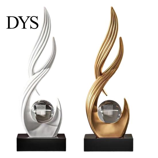 Exquisite Home Accents for Shelves Abstract Decorative Sculpture with Clear Crystal Ball, Modern Flowing Curve Tabletop Decor Statue Elegant