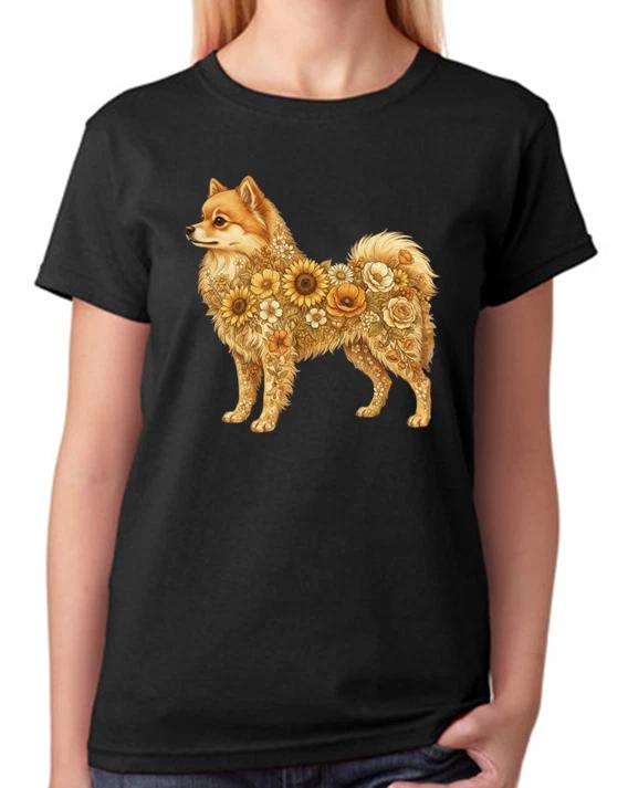 Floral Chihuahua Dog Artwork Ladies T-Shirt Cute Pet Art Tee L