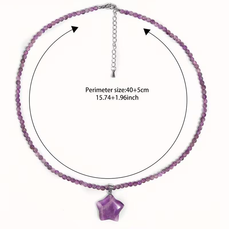 Fashion amethyst bead necklace, female niche, versatile, pentagram pendant, collarbone chain, high-end necklace