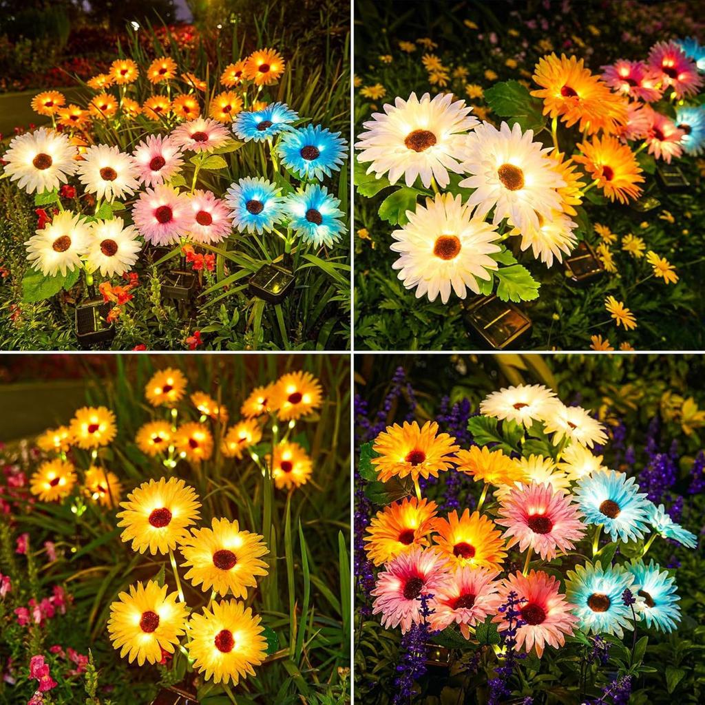 Solar Powered Daisy Flower Garden Lights Outdoor Waterproof Landscape Lawn Decorative Lighting with Stake for Yard Patio Pathway