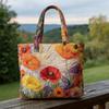 Floral Print Quilted Tote Bag - Shoulder Hand Carry Medium Size Street Style