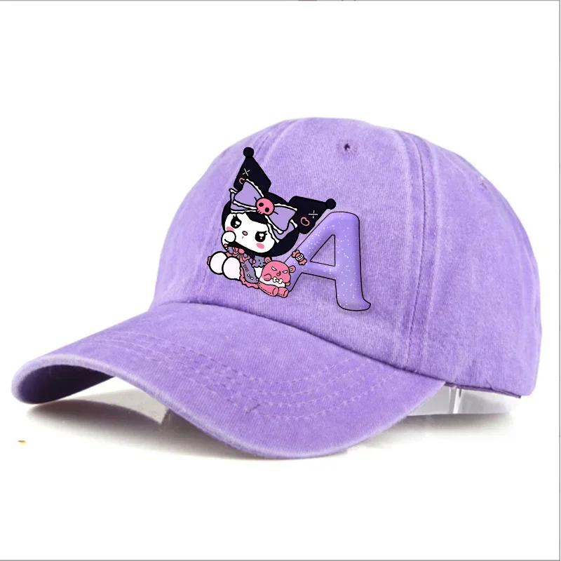 Kuromi Letter A-Z Baseball Cap for Women Sanrios Summer Adjustable Sun Hat Anime Cute Retro Sunbonnet Adult Headgear Kids Gifts