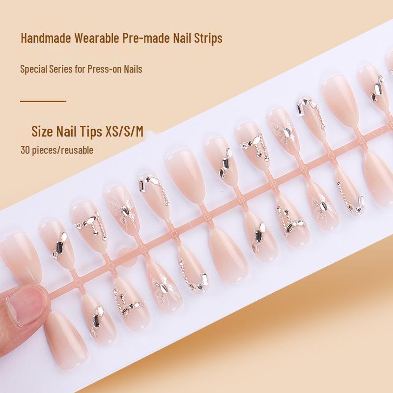

Summer Sweet Style Handmade Nail Patches with Butterfly Rhinestones and Chain