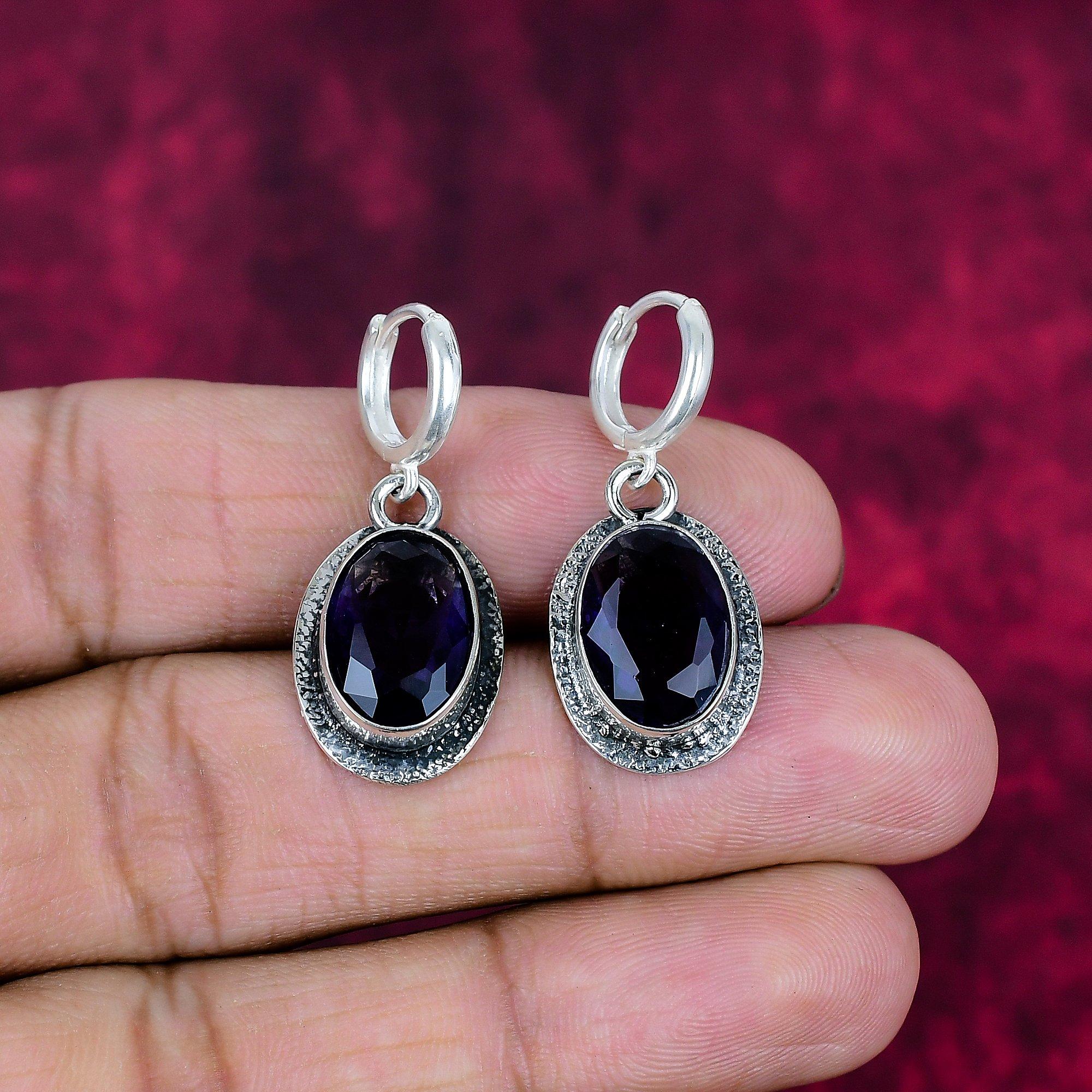 

Серьги с иолитом, 925 пробы, сплошные серебряные серьги, ювелирные изделия ручной работы с драгоценными камнями, подарки для жены, абсолютно новые серьги 1.38 Inches синий