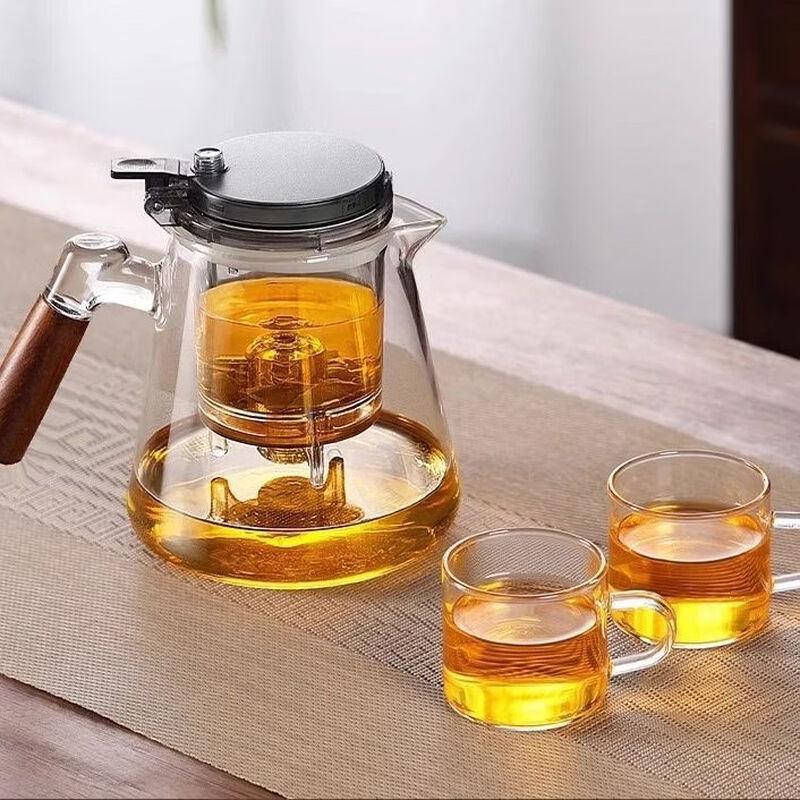 Glass Teapot with Infuser and Walnut Wood Accents