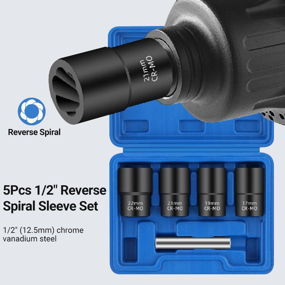 5Pcs Stripped Nut Remover Nut Extractor Socket Set 1 2   Extraction Socket Kit for Easy Out Rusted Rounded Damaged Nuts