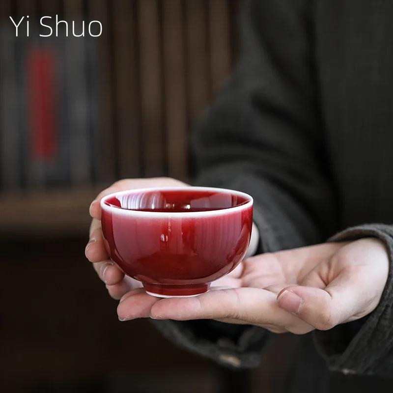 Jingdezhen Handmade Lang Black Teacup Ceramic Kung Fu Tea Set Teacup Individual Cup Master Cup Red Single Cup Teacups