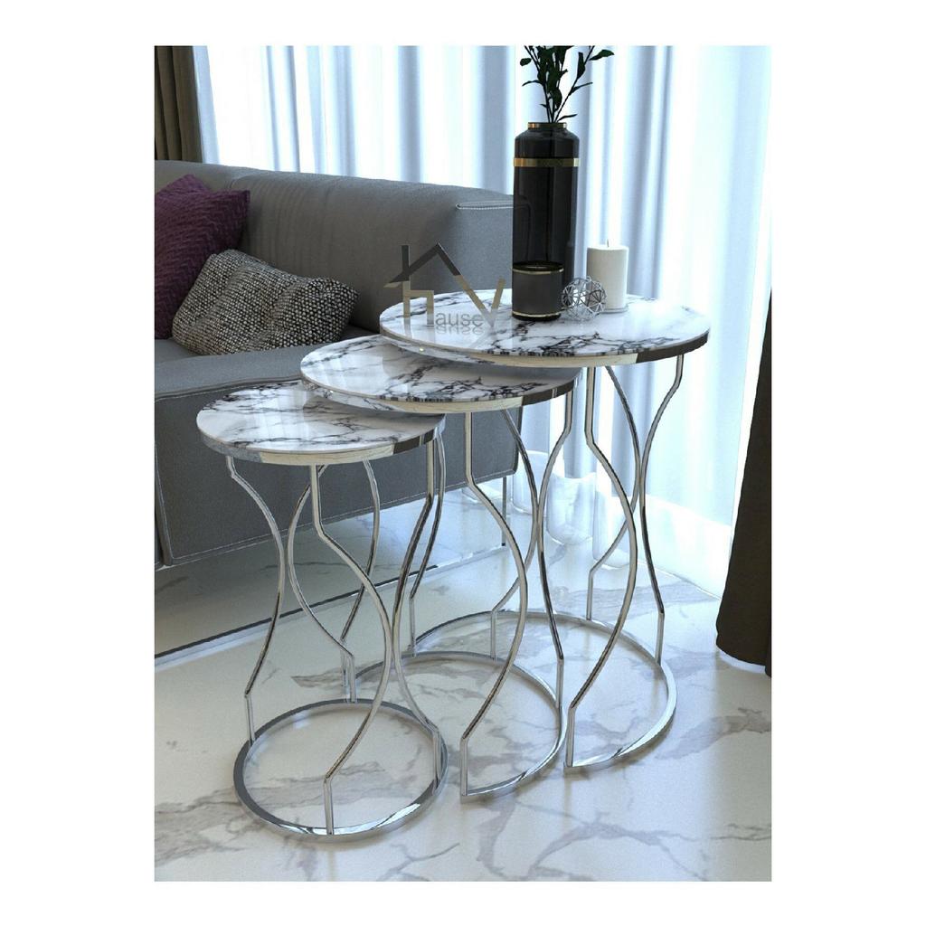 Dream Model Gold Metal Nesting Coffee Table Tempered Unbreakable Black-yellow Marble Pattern Glass