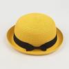 Parent-child Beach Hat Dome Curved Brim UV Protection Hat Handwoven Summer Outdoor Straw Hat with Black Satin Ribbon Bow