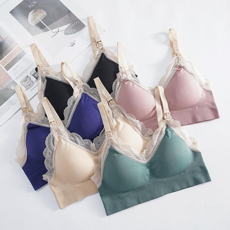 Reggiseno da allattamento wireless con apertura frontale, morbido pizzo, traspirante, senza cuciture, supporto materno per donne incinte