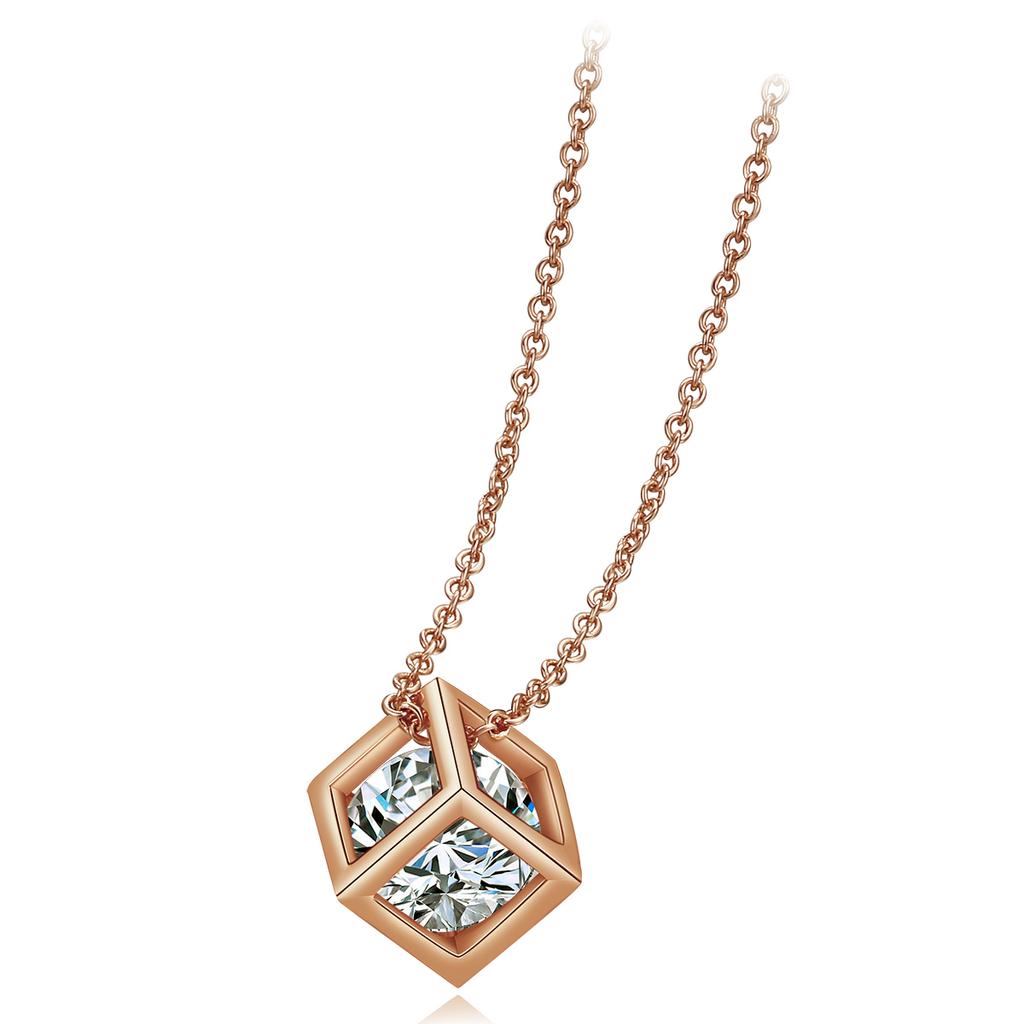 Hollow Out Cube Crystal Pendant Necklace For Women Kpop Colorful Zirconia Rose Gold Choker Chain On The Neck Jewelry N425