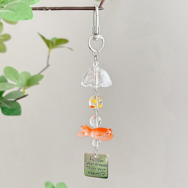 Colored Bead Phone Pendant Cute Kawaii Keychain Backpack Pendant Style Goldfish Pendant