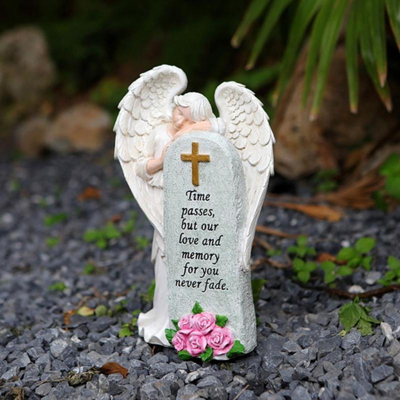 Handcrafted Religious Link Monument Cemetery Ornament Detailed Angel Figure Underweight Resin Sculpture For Gardens