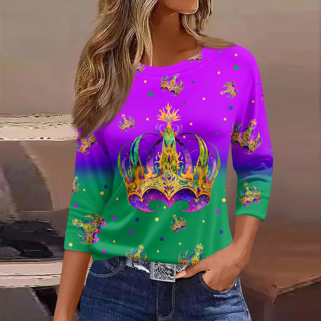 3/4 Length Sleeve Womens Tops Floral Print Vintage Fashion Casual Loose With Round Neck Plus Size Shirts