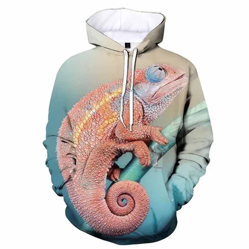 Chameleon Lizard Hoodie Animal 3D Print Men Women Streetwear Hoodies Oversized Pullover Hooded Sweatshirts Kids Tops Clothing