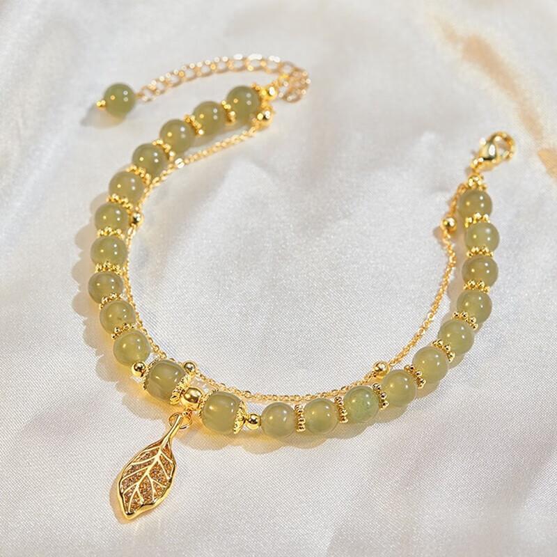 Natural Jade Bracelet For Women Jewelry Accessories Trendy Double Layer Gold Color Chain Bracelets For Girls Wedding Party Gifts