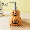 Empty Lotion Container Halloween Ceramic Ghost Soap Dispenser, with Stainless Steel Pump, Pumpkin Refillable Hand Bottle Liquid Container, Shower Gel