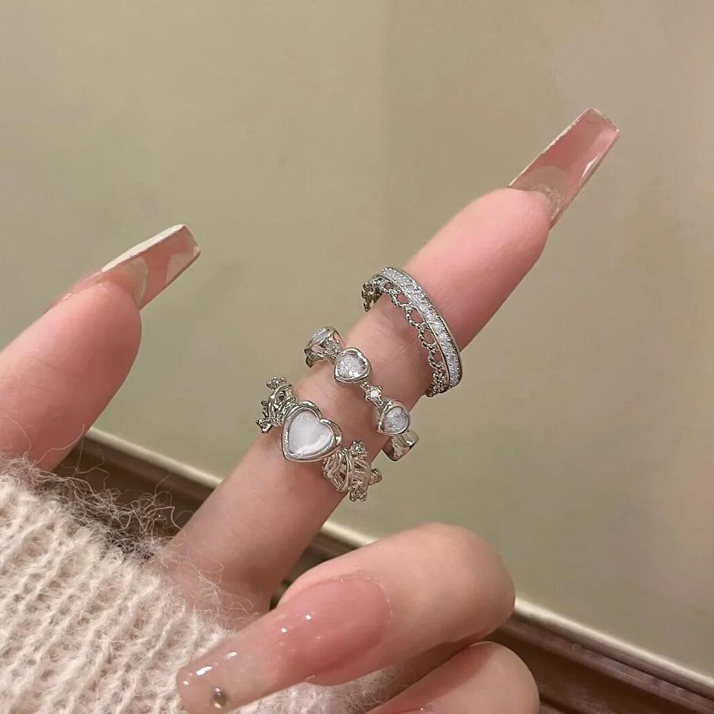 3 Teile/satz Y2K Lila Farbe Herz Zirkon Ringe für Frauen Mode Retro Gothic Shiny Königin Ring 2024 Heiße Party Geschenke glück Schmuck