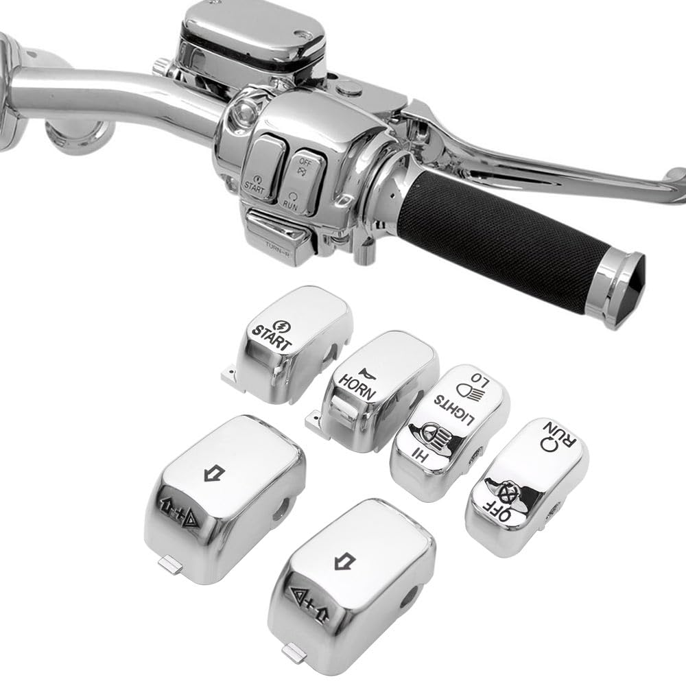 Handle Bar Switch Button Cover Cap Kit Fit for 1996-2017 Harley VRSC Sportster Dyna Softail Road King,6pcs (Chrome)