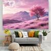2D Artistic Pink Meadow & Tree Tapestry for Content Creation & Home Decor