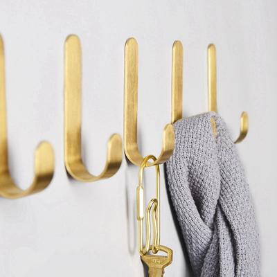 Punch-free Brass Wall Hook Gold J Shaped Key Holder Coat Hook Behind-door