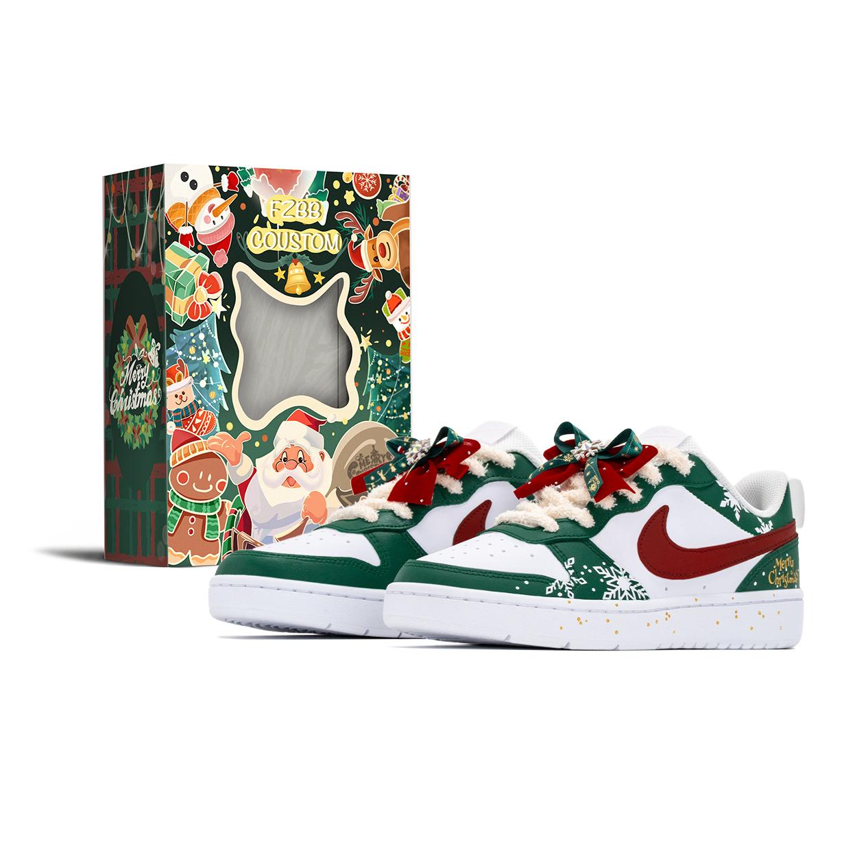 

Nike Court Borough 2 Christmas Box, Winter Bell Wild Cushioning Low top Skateboard Shoes Women s Green Red BQ5448-100(TeamA-S-BOX) 36.5