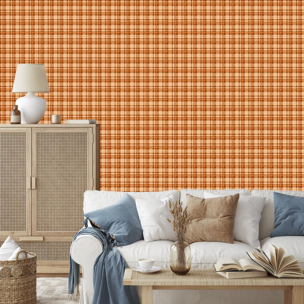 Autumn Orange and Gold Plaid Wallpaper for Living Room and Bedroom 50x1000