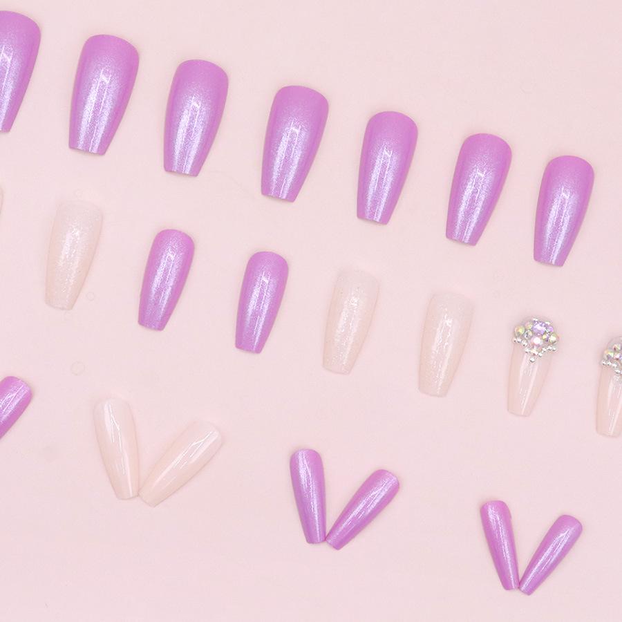 Purple Aurora Rhinestone Long Ballet False Nails