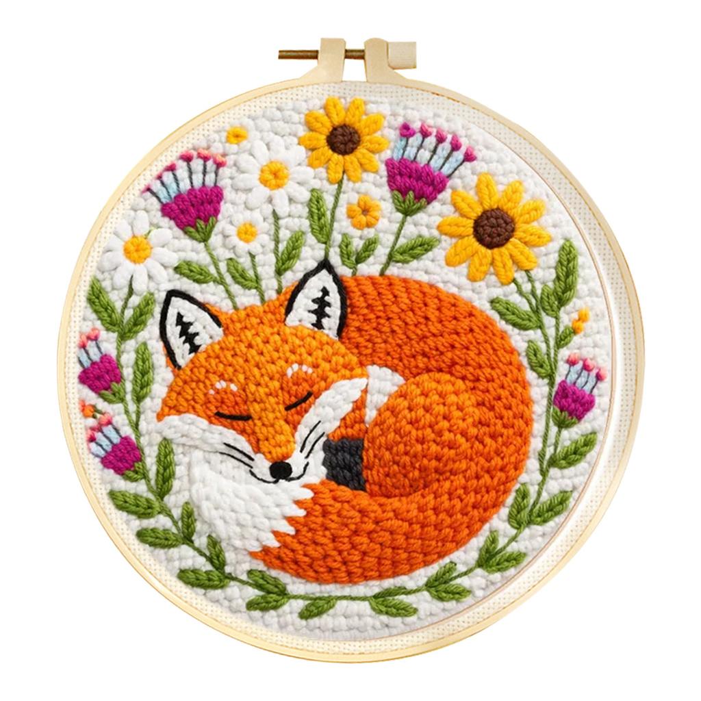 DIY Punch Needle Embroidery Kit Fox Animal Pattern Starter Kit Magic Tufting Set Poking with Yarn Cross Stitch Tools For Knittin