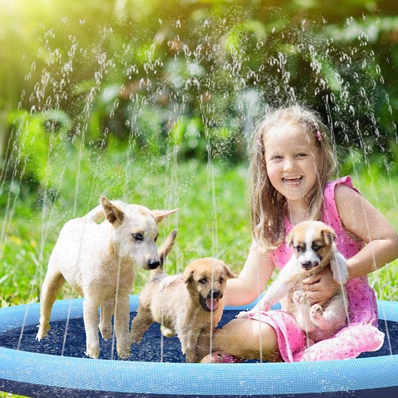 170cm Summer Pet Swimming Pool Dog Splash Sprinkler Pad Inflatable Mat Cooling Dogs Outdoor Play Water Mat Toys for Pet Children