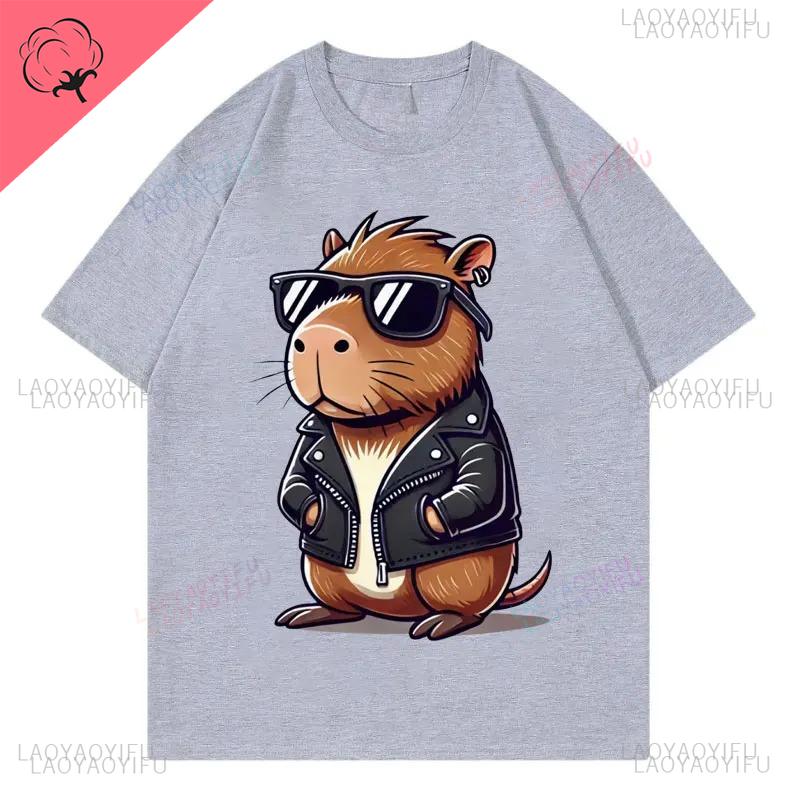 

Fashion Cool Capybara Cute Animal Graphic Tshirt High Street Trend Short Sleeve Tshirt Men Female Casual Loose Printed Tshirts 4XL