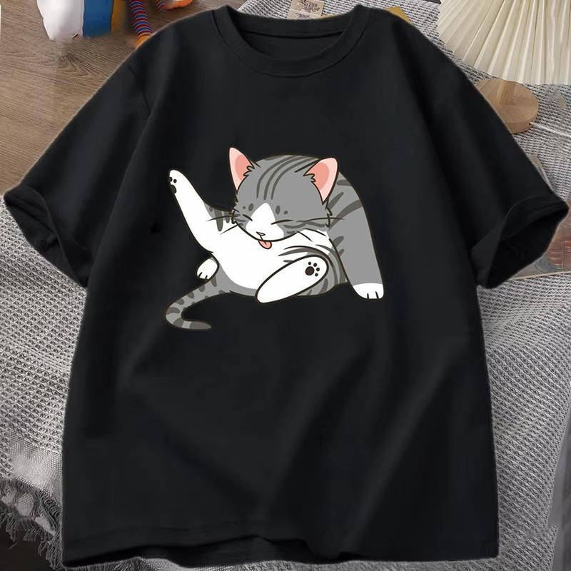 Funny Cat T Shirt Women Unisex Summer Fashion Casual Personality Round Neck Short Sleeve Fashion T Shirt 10 Colors Plus Size Tops