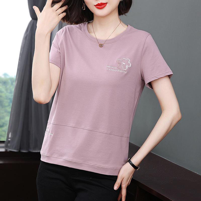 

Женская футболка весна-осень, новая нижняя рубашка, темперамент, чистый хлопок, футболка с короткими рукавами, повседневная, большого размера, для людей среднего возраста 2XL