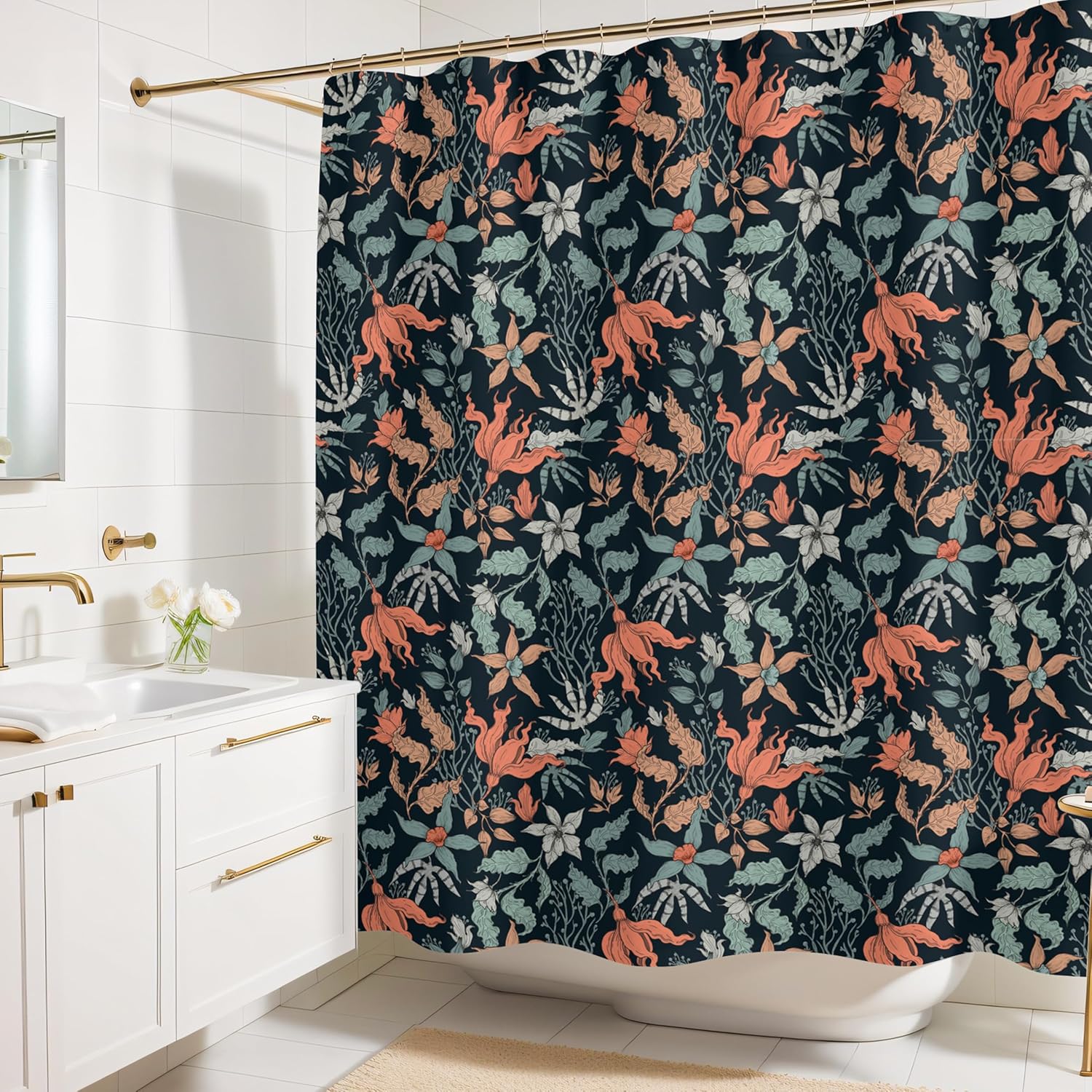 

Blue And White Shower Curtain 180X 180Cm Abstract Floral Bathroom Curtain, Modern Art Design, Cute Fabric Curtain With Grommet W60H190(CM)-1 Pcs